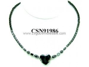 Hematite Heart Pendant Beads Stone Chain Choker Fashion Women Necklace